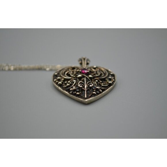 Sterling Silver Heart Pendant w Ruby Stone FM 83 Franklin Mint Filigree 925 - Picture 8 of 11